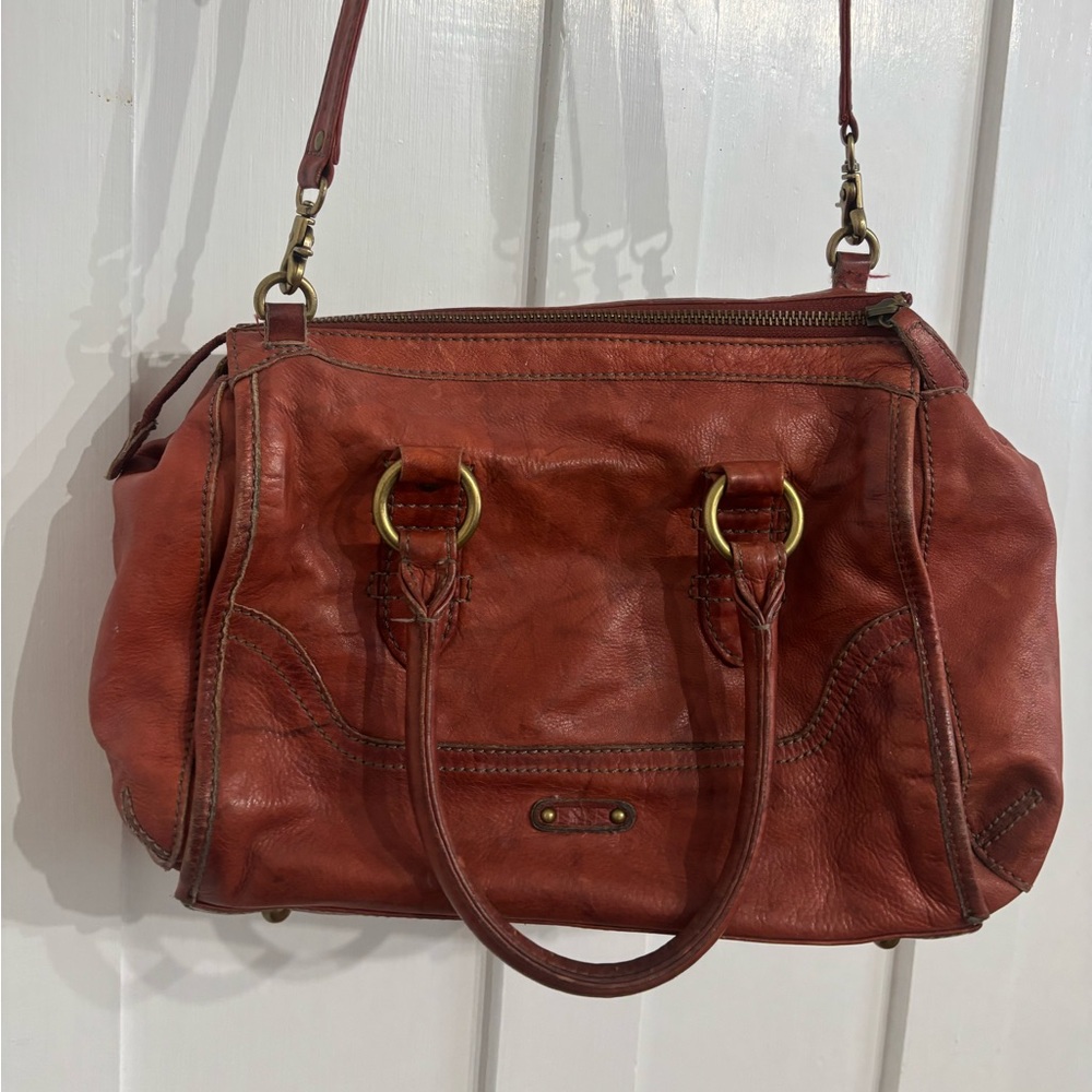 Vintage Frye Leather Patch Handbag Interior in Warm Cognac